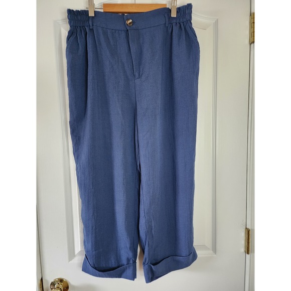 HALARA Pants - Halara Blue High Waisted Wide Leg Cuffed Pants Size L Regular Cropped Boho